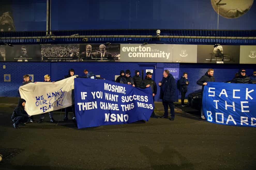 Everton fans stage a protest outside Goodison Park (Peter Byrne/PA)