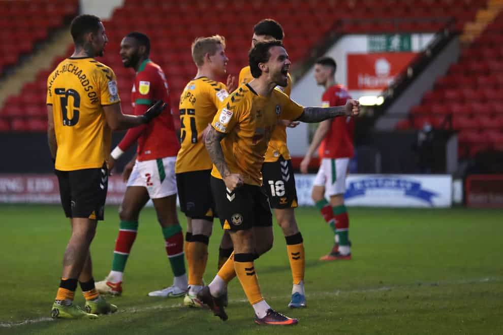 Newport’s top scorer Dom Telford (centre) is expected to be ruled out of the home game with Barrow (Bradley Collyer/PA)