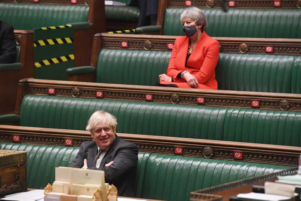Prime Minister Boris Johnson and Theresa May in the Commons (UK Parliament/Jessica Taylor )