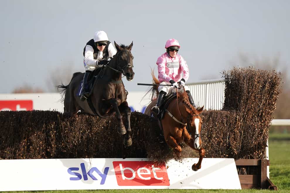 Third Time Lucki (left) jumps upsides at the last (Tim Goode/PA)
