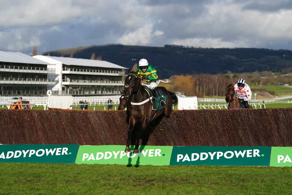 Chantry House ridden by Nico de Boinville clears a fence before going on to win the Paddy Power Cotswold Chase at Cheltenham Racecourse (David Davies/PA)