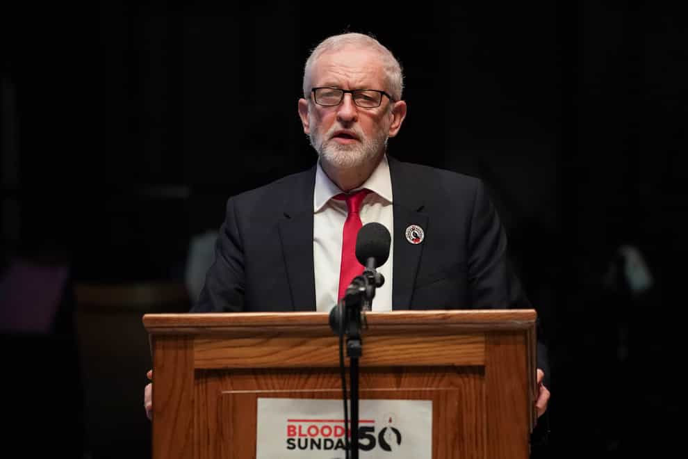 Former Labour leader Jeremy Corbyn speaking at a Bloody Sunday memorial lecture (Brian Lawless/PA)
