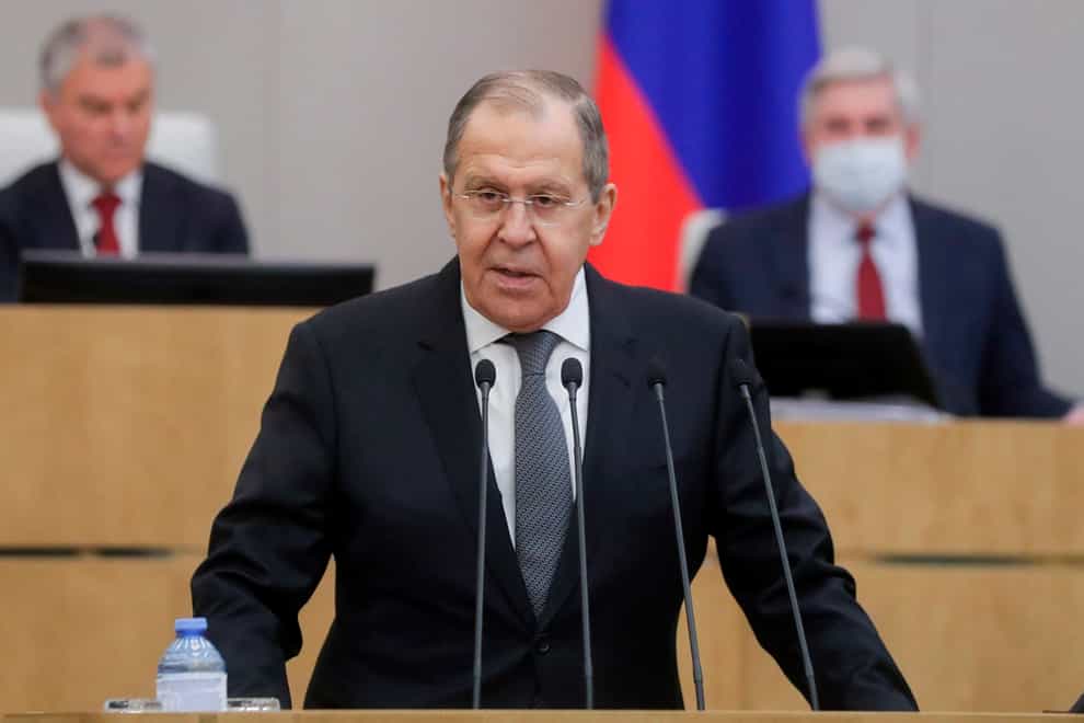 Russian Foreign Minister Sergey Lavrov has claimed that Nato wants to pull Ukraine into the alliance (The State Duma/The Federal Assembly of The Russian Federation Press Service/AP)