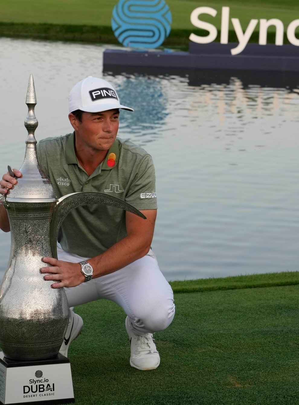 Viktor Hovland covered his last three holes in four under par to force a sudden-death decider (Kamran Jebreili/AP)
