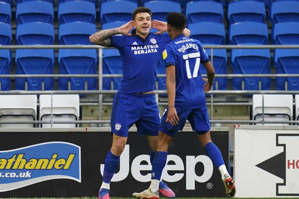 Cardiff’s Jordan Hugill celebrates a debut goal in the victory over Nottingham Forest (Nick Potts/PA)