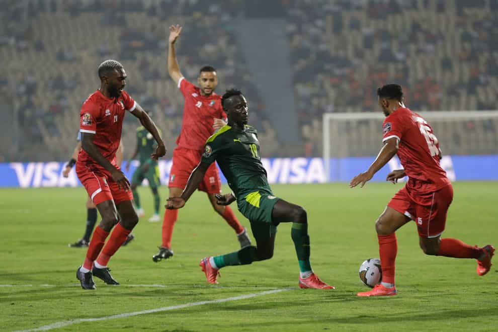 Senegal’s Famara Diedhiou (centre) scored his side’s first goal in their 3-1 Africa Cup of Nations win over Equatorial Guinea (Sunday Alamba/AP)