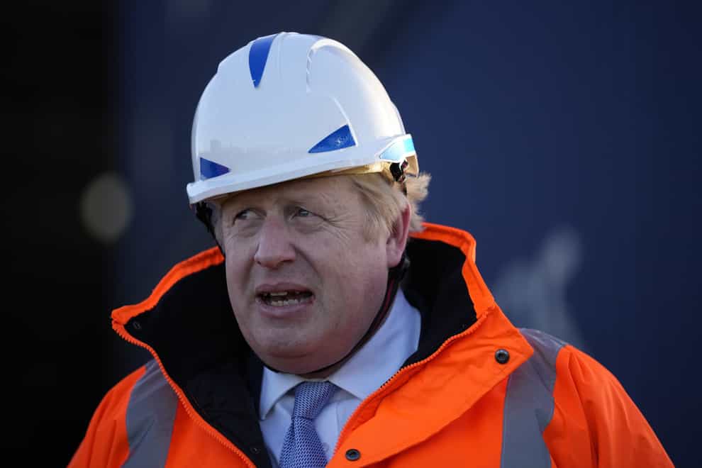 Prime Minister Boris Johnson during a visit to the Tilbury Docks in Essex (Matt Dunham/PA)
