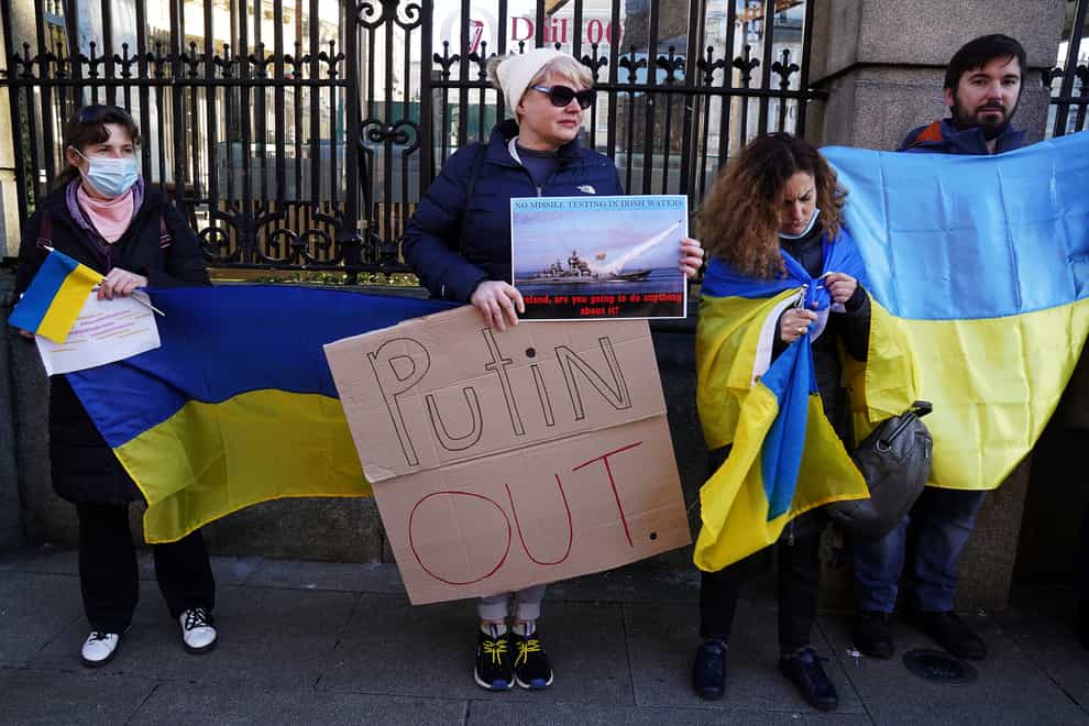 Members of the Ukrainian community attend a rally at Leinster House, Dublin (Brian Lawless/PA)