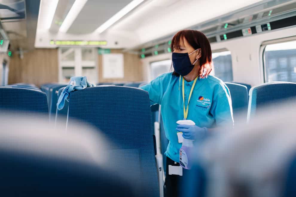 A train company used more than 168,000 litres of cleaning solution in the past 10 months to keep passengers safe during the coronavirus pandemic (Stuart Bailey/TransPennine Express/PA)