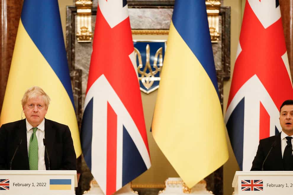 Prime Minister Boris Johnson in Kyiv, Ukraine attends a joint news conference after he held crisis talks with Ukrainian president Volodymyr Zelensky amid rising tensions with Russia (Peter Nicholls/PA)