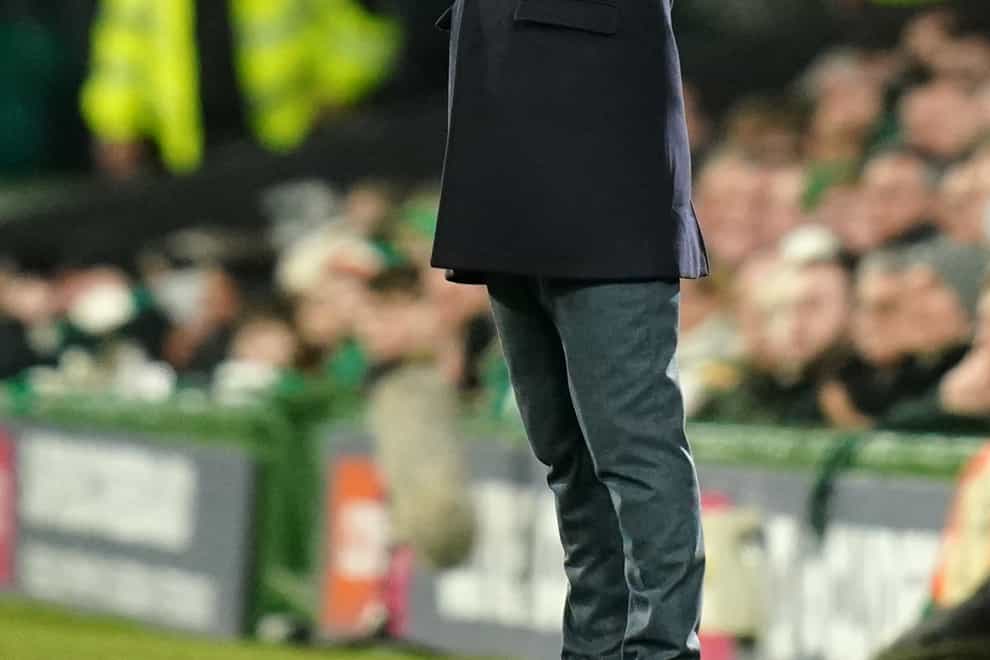 Rangers manager Giovanni van Bronckhorst gestures on the touchline at Celtic Park (Jane Barlow/PA)
