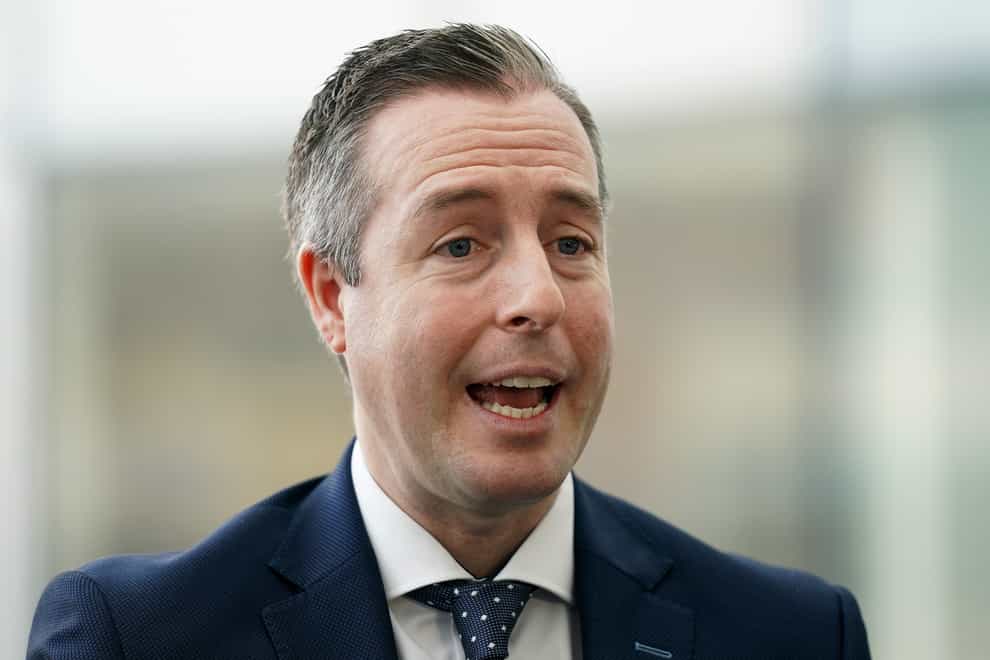 Northern Ireland First Minister Paul Givan speaking to the media at the ICC in Belfast following the signing of the Belfast Region City Deal. Picture date: Wednesday December 15, 2021.