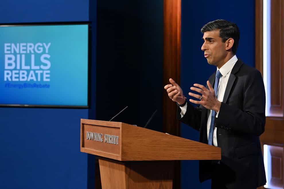 Chancellor Rishi Sunak speaking at a press conference in Downing Street (Justin Tallis/PA)