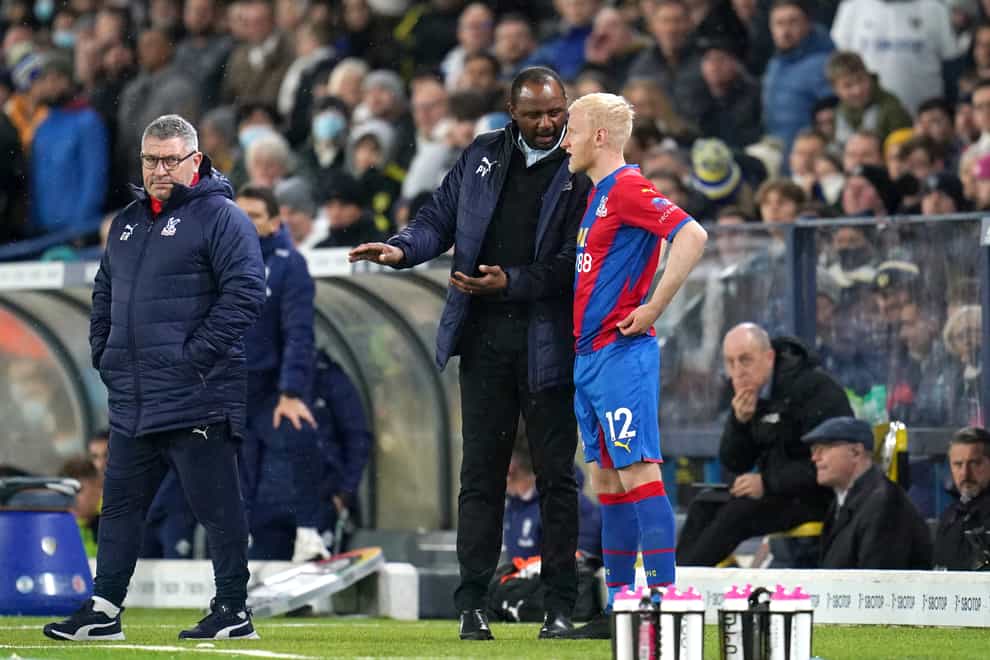 Will Hughes speaks to Crystal Palace manager Patrick Vieira (Nick Potts/PA)