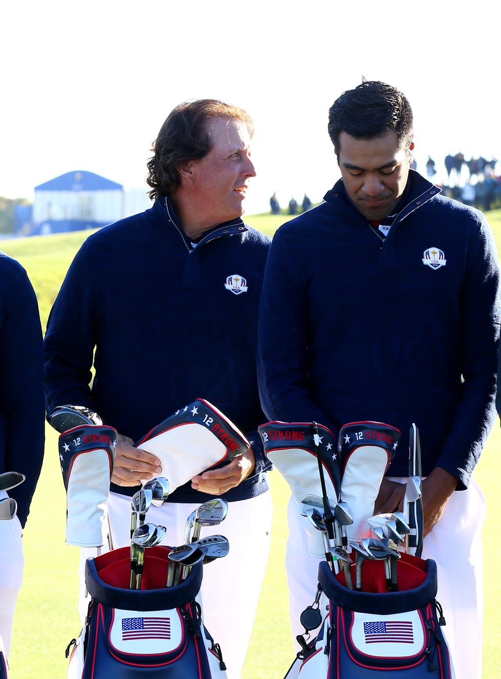 Brooks Koepka (far left) has hit out at former Ryder Cup team-mate Phil Mickelson (second right) after the latter criticised the PGA Tour (Gareth Fuller/PA)
