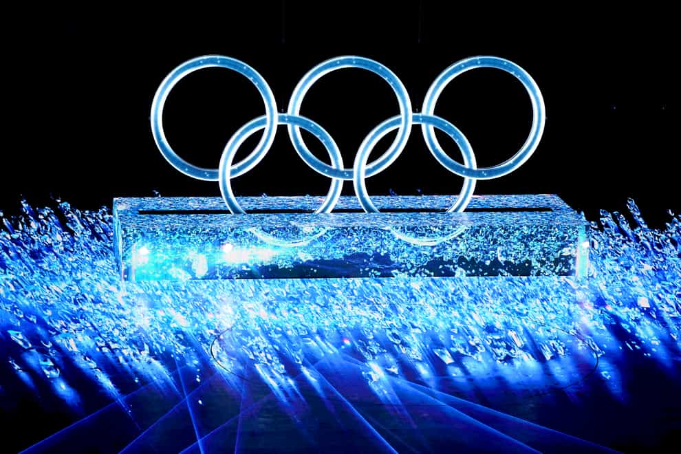 The Olympic rings during the opening ceremony of the Beijing 2022 Winter Olympic Games (Andrew Milligan/PA Images).