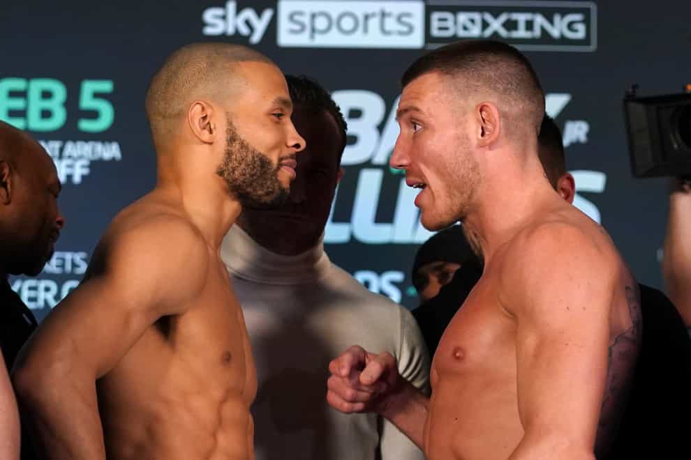 Chris Eubank Jr (left) and Liam Williams face off at the weigh-in ahead of their middleweight fight on Saturday (Nick Potts/PA)