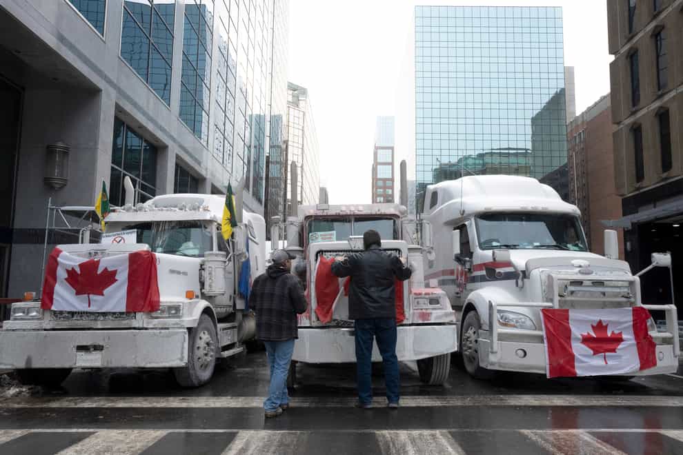 Truckers have been participating in Covid-19 related protests in Canada (Adrian Wyld/The Canadian Press via AP)