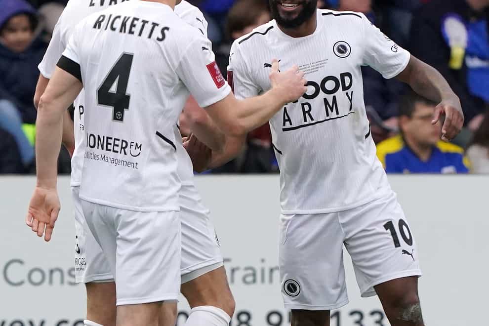 Tyrone Marsh (right) scored a fine goal as Boreham Wood beat AFC Wimbledon in the FA Cup third round (Jonathan Brady/PA)