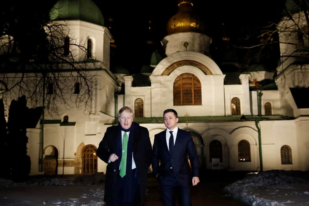 Prime Minister Boris Johnson with Ukrainian president Volodymyr Zelensky in Kyiv (Peter Nicholls/PA)