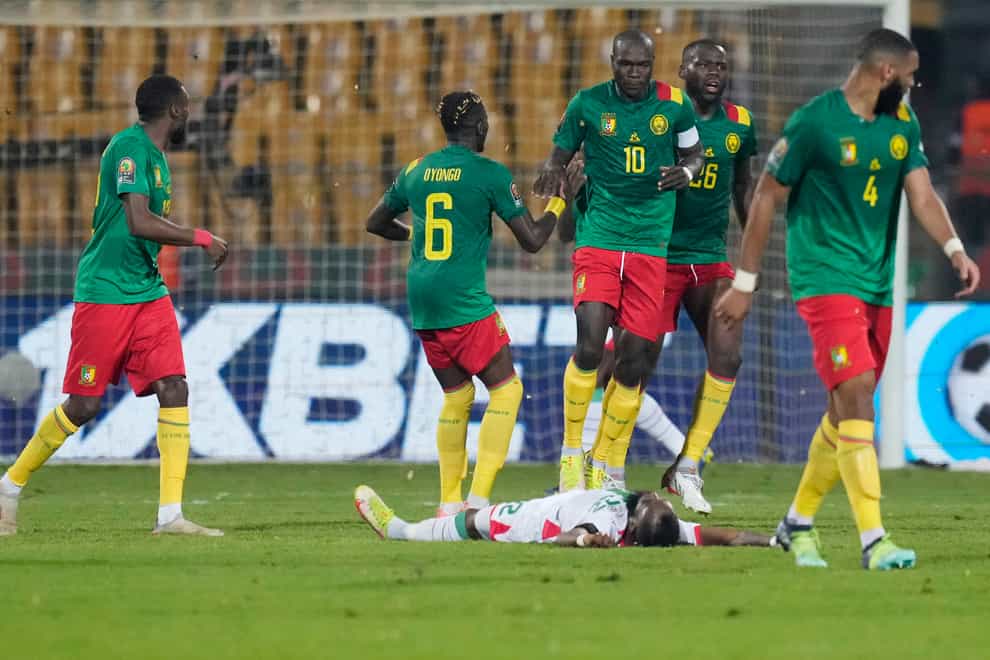 Cameroon celebrate against Burkina Faso ().