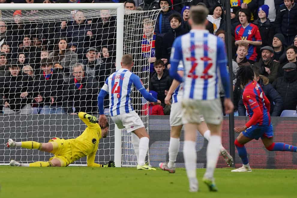 Michael Olise scores in Crystal Palace’s 2-0 win over Hartlepool (Jonathan Brady/PA)