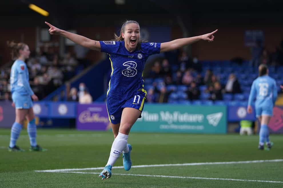 Chelsea’s Guro Reiten celebrates scoring the winning goal against Manchester City (Kirsty O’Connor/PA)