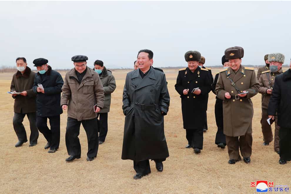 Kim Jong Un inspects an area planned for a vegetable greenhouse farm in the Ryonpho area of Hamju county, South Hamgyong province (Korean Central News Agency/Korea News Service via AP)
