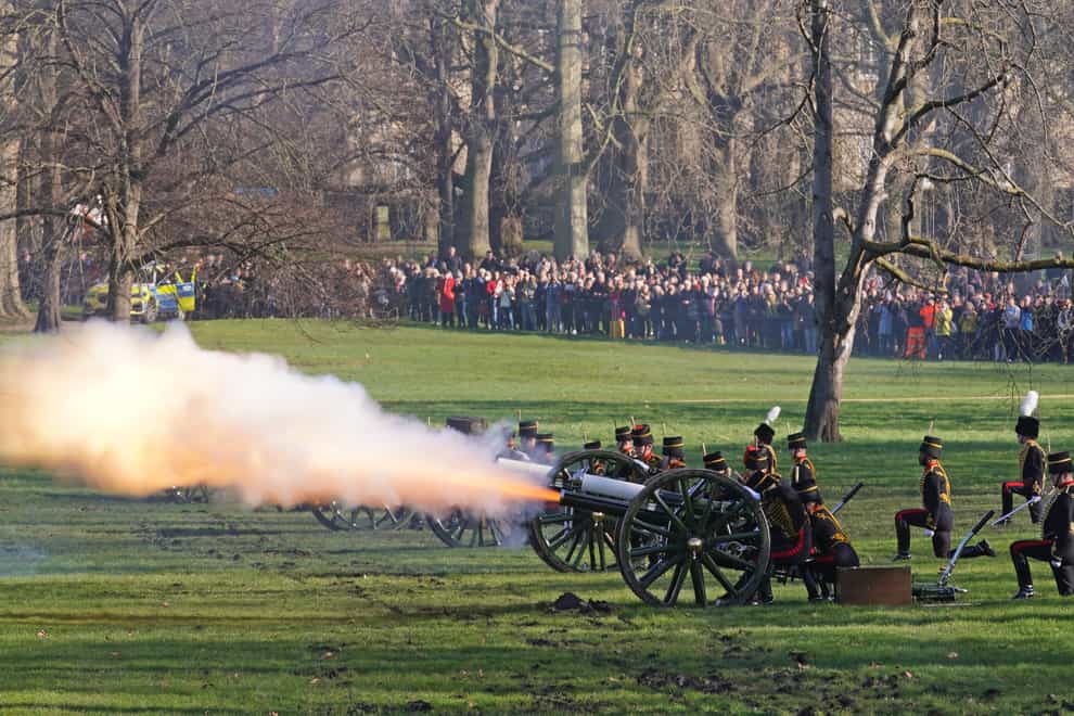 Members of the King’s Troop Royal Horse Artillery, in Green Park (Jonathan Brady/PA)