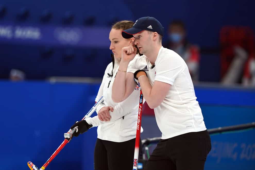Great Britain’s Jennifer Dodds and Bruce Mouat during their 9-3 bronze medal match defeat against Sweden (Andrew Milligan/PA Images)
