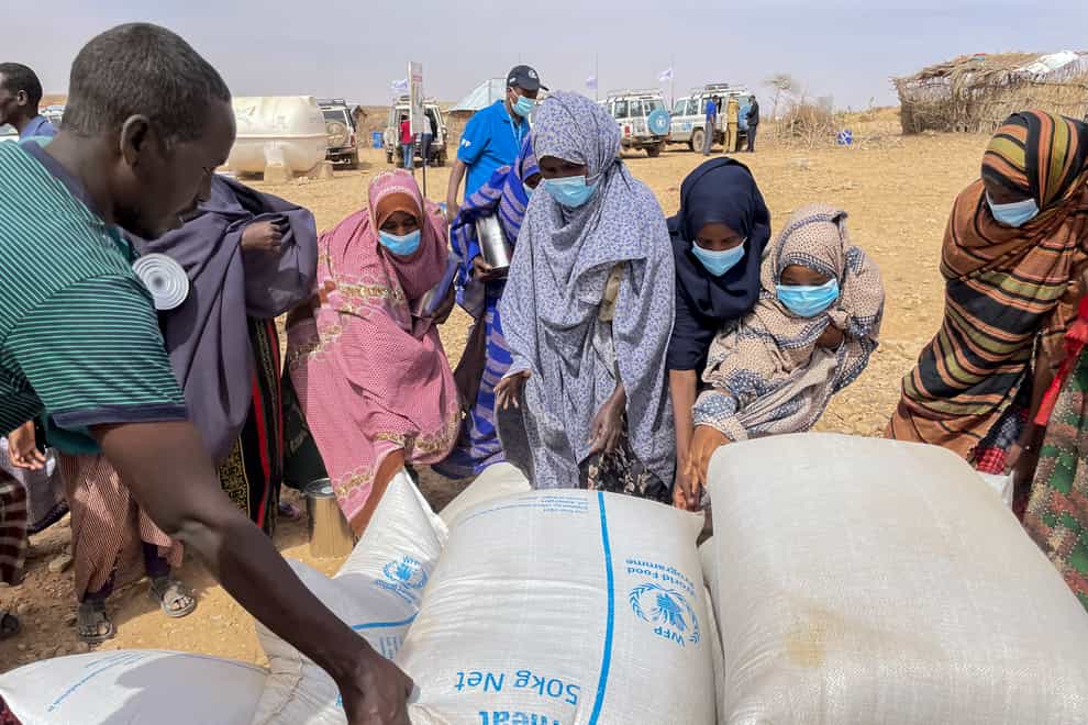 Food supplies are distributed by the World Food Programme in Ethiopia (Claire Nevill/WFP via AP)