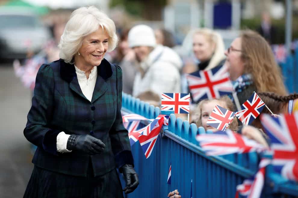 The Duchess of Cornwall is welcomed to Roundhill Primary School in Bath (Peter Nicholls/PA)
