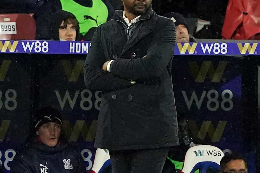 Patrick Vieira’s Crystal Palace are 13th in the Premier League with 24 points from 22 games, and through to the FA Cup fifth round (Jonathan Brady/PA).
