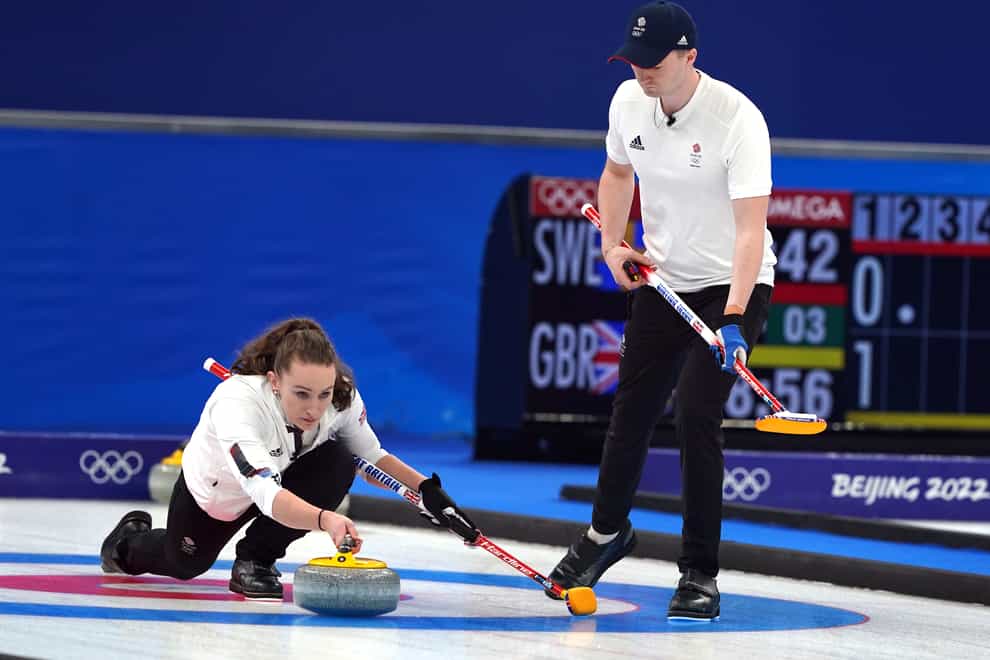 Great Britain’s Jennifer Dodds and Bruce Mouat during their mixed doubles curling semi-final defeat (Andrew Milligan/PA)