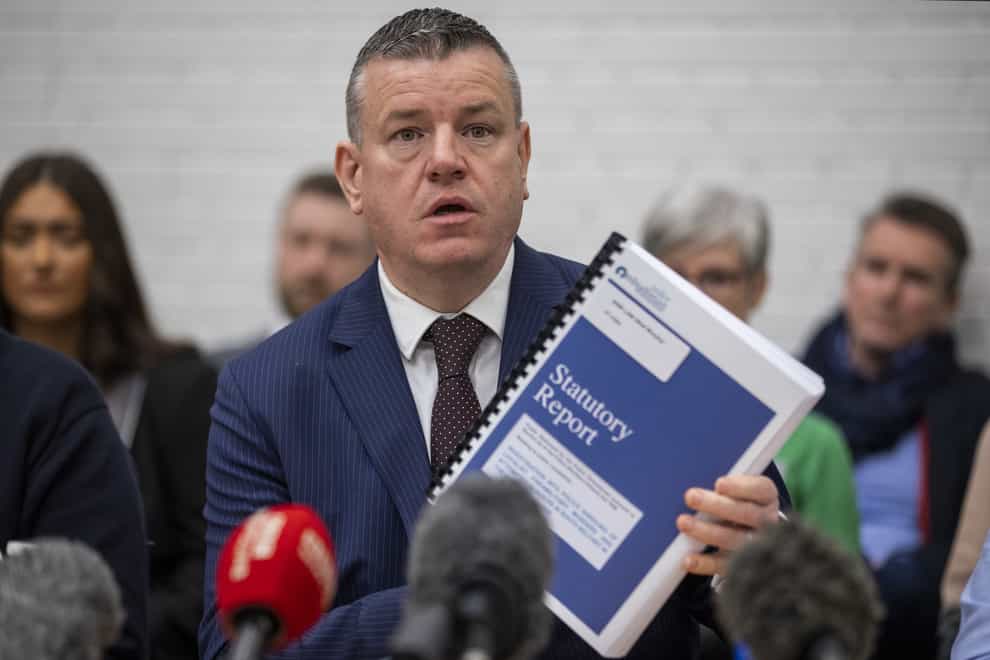 Niall Murphy, KRW Solicitor, speaking during a press conference at Shaftesbury Recreation Centre, Ormeau Road, Belfast, following the publication of the Police Ombudsman’s report into Police handling of loyalist paramilitaries murders and attempted murders in south Belfast in the period 1990 to 1998. Picture date: Tuesday February 8, 2022.