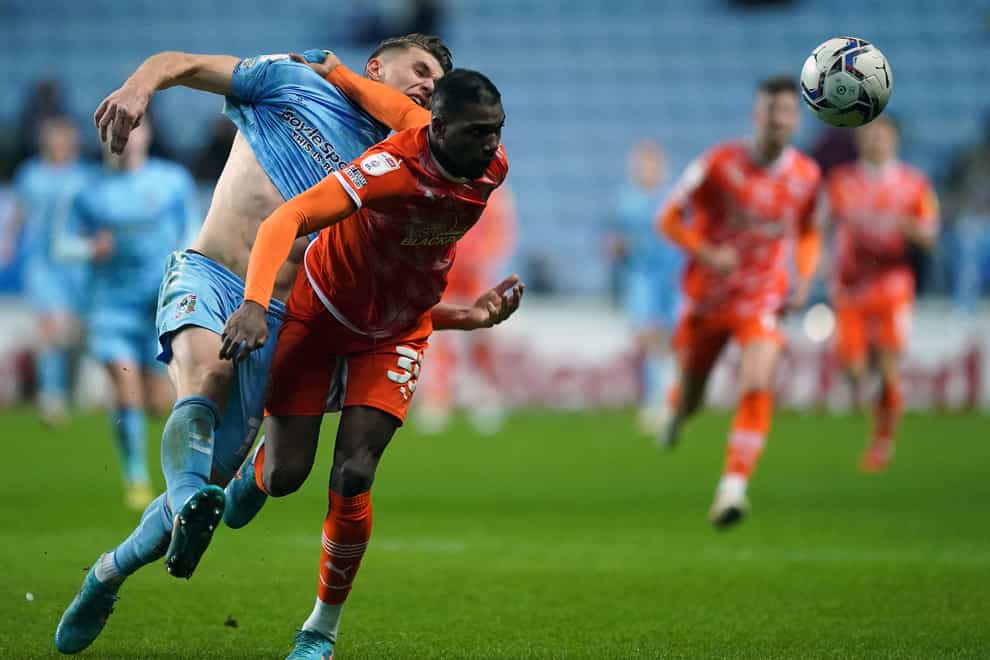 Viktor Gyokeres (left) and Blackpool’s Dujon Sterling in action in the 1-1 draw at Coventry (PA)