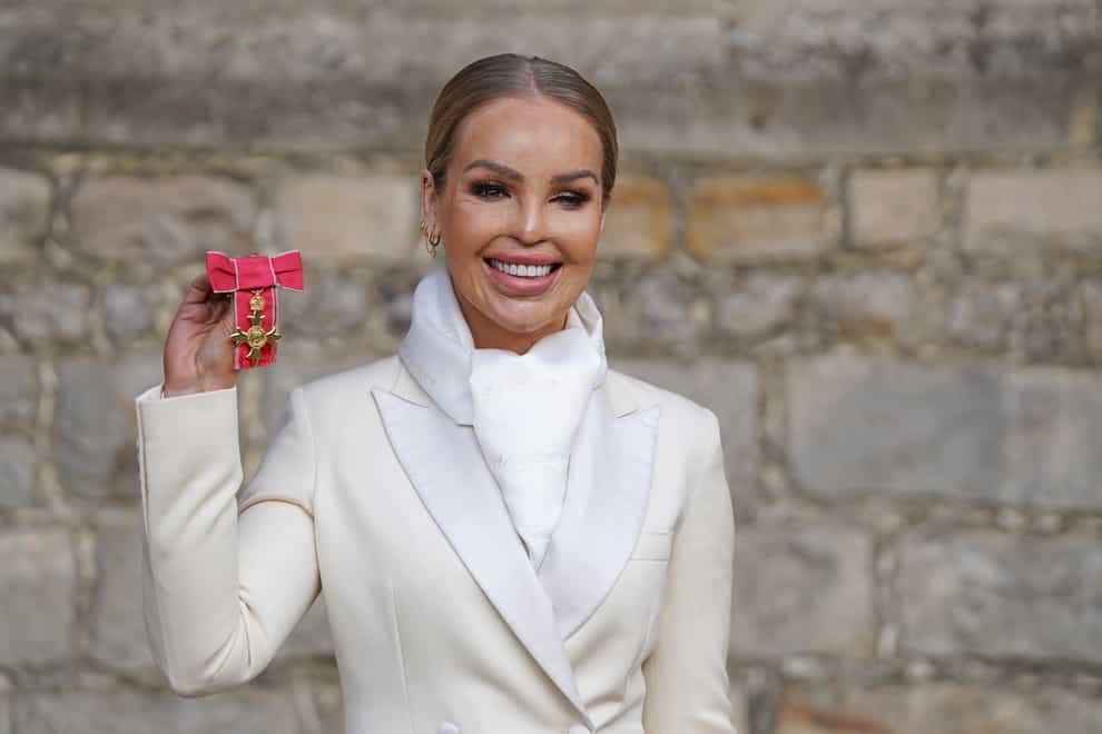 Katie Piper with her OBE (Officer of the Order of the British Empire) following an investiture ceremony at Windsor Castle. Picture date: Wednesday February 9, 2022.