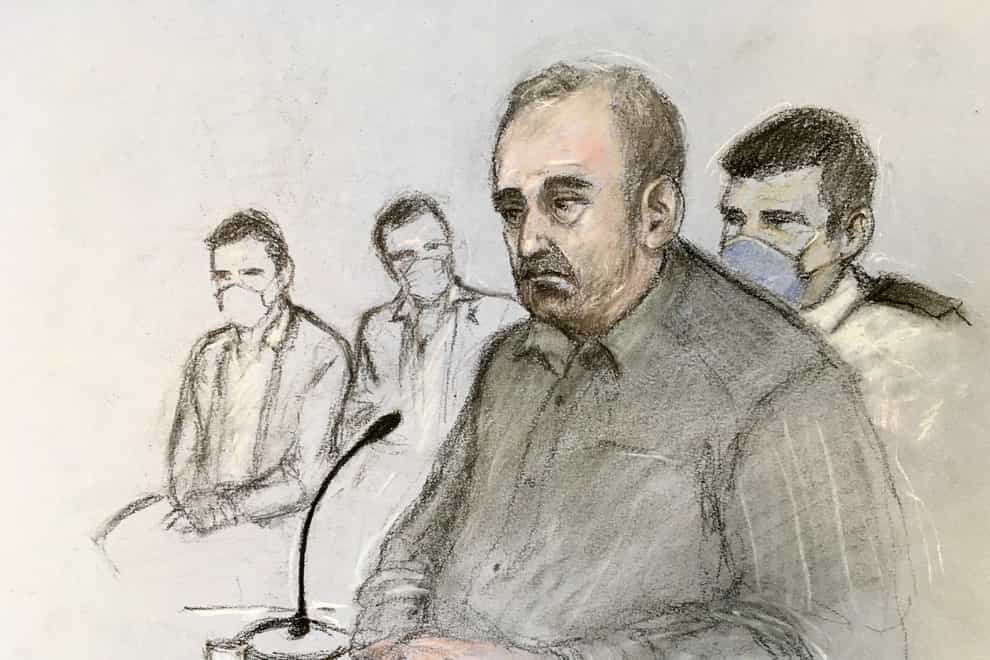 Court artist sketch by Elizabeth Cook of Ian Stewart who has been sentenced to a whole-life order (PA)