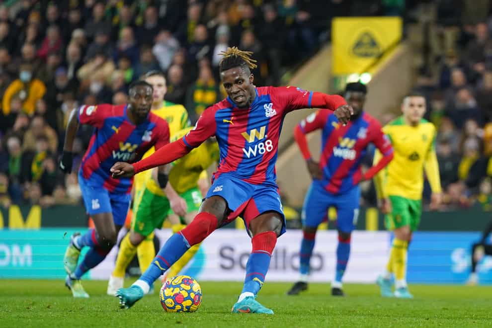 Crystal Palace’s Wilfried Zaha hit an awful penalty as the Eagles drew at Norwich. (Joe Giddens/PA)