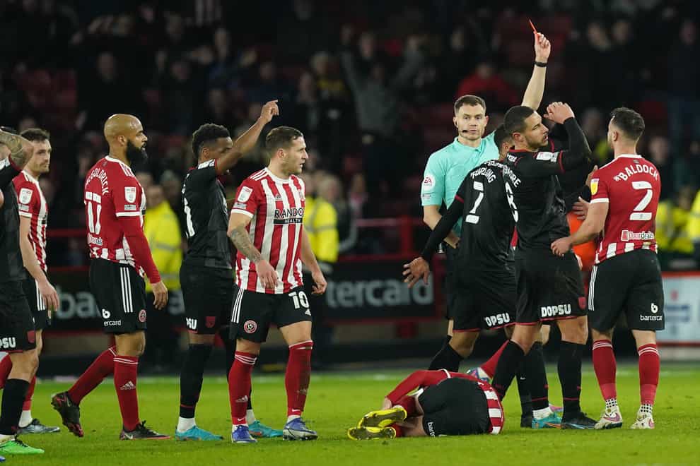 Jake Livermore was sent off against Sheffield United (Mike Egerton/PA)