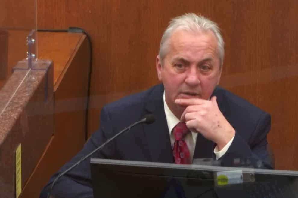 Witness Lt Richard Zimmerman, of the Minneapolis Police Department, giving evidence in the trial of former Minneapolis police Officer Derek Chauvin (Court TV via AP)