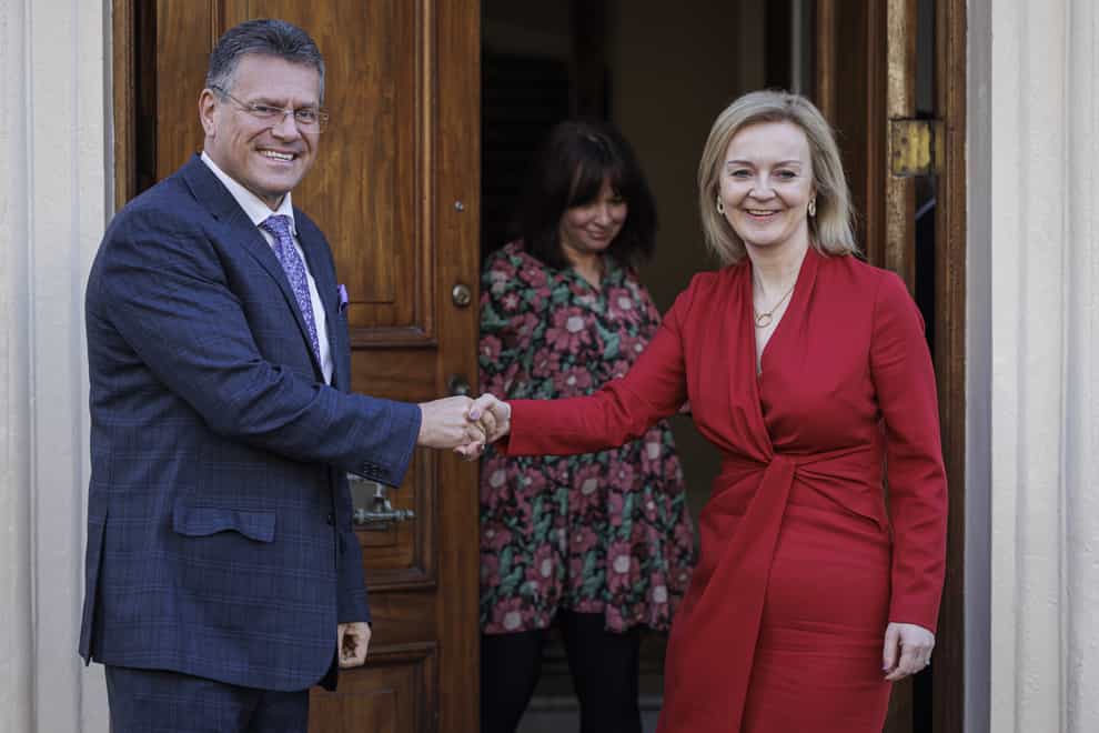 Foreign Secretary Liz Truss meeting European Commission vice-president Maros Sefcovic for talks in London on the Northern Ireland Protocol (Rob Pinney/PA)