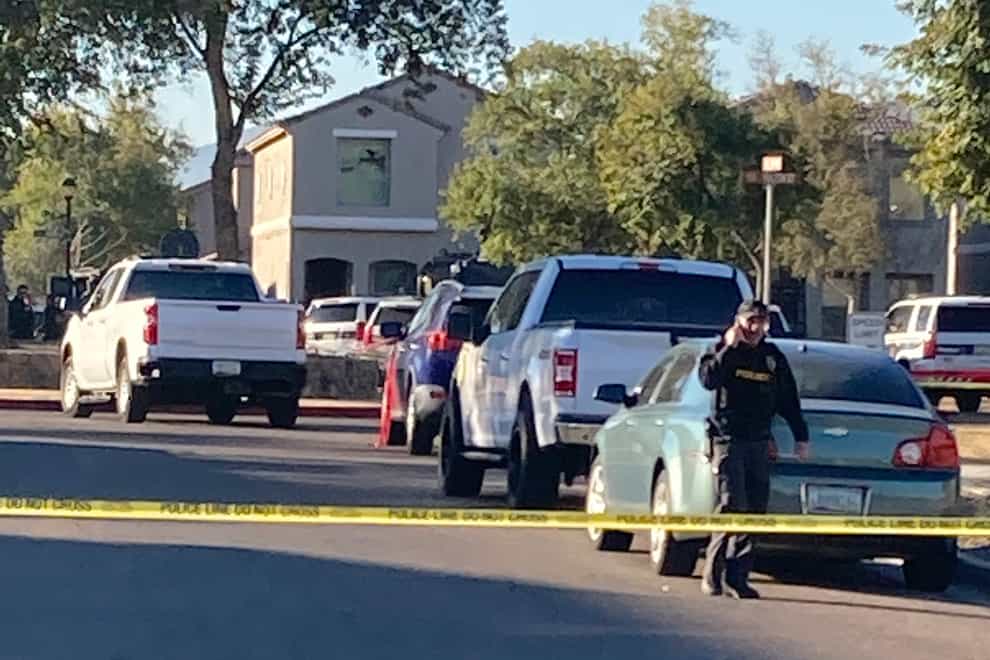 The scene near where five Phoenix police officers were shot and wounded after responding to a report of gunfire inside a home (AP Photo/Jacques Billed)