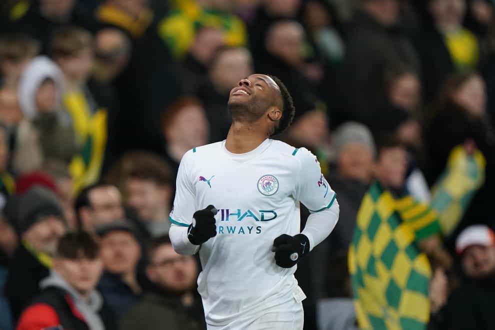 Raheem Sterling drew praise from Pep Guardiola after his hat-trick at Norwich (Joe Giddens/PA)
