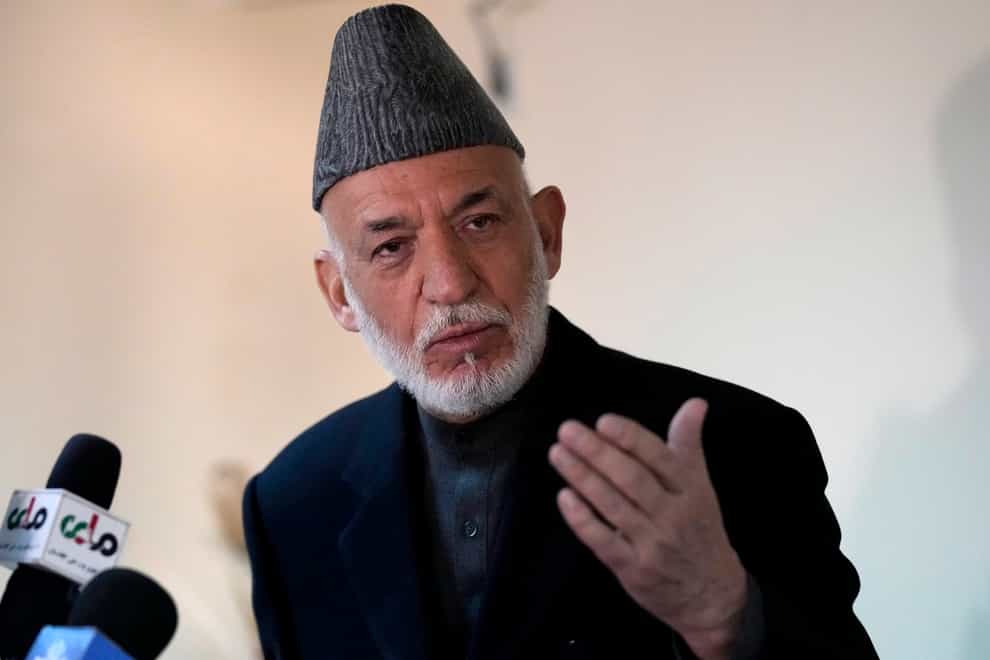 Former president of Afghanistan Hamid Karzai speaks during a press conference in Kabul (Hussein Malla/AP)