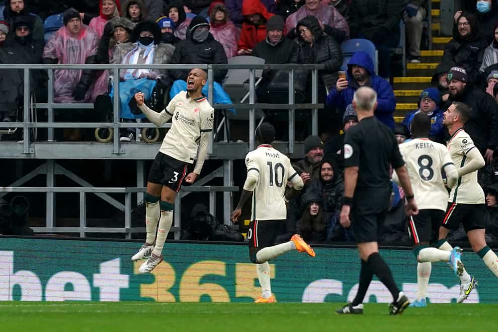 Fabinho celebrates scoring Liverpool’s winner (Martin Rickett/PA)