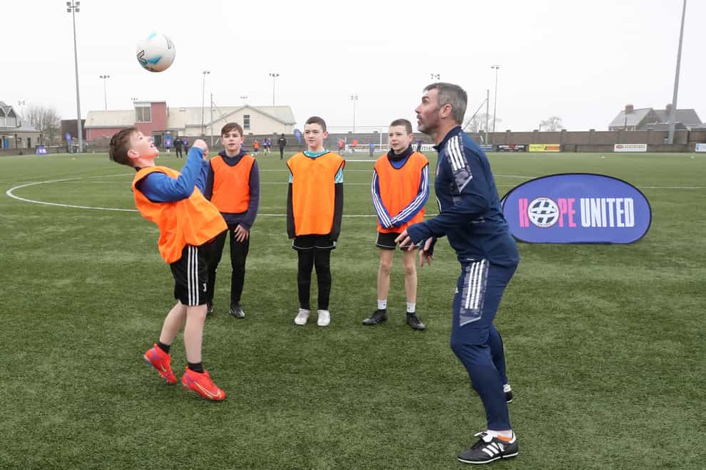 Former Northern Ireland football international Keith Gillespie helping to launch a new educational platform (Declan Roughan/PA)
