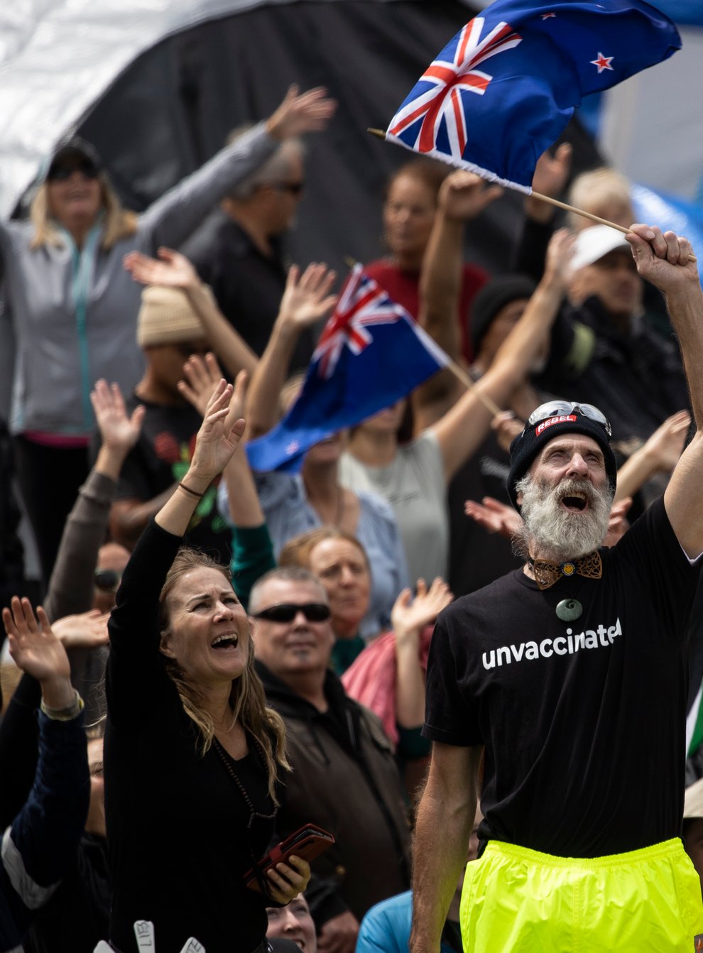 Protesters near the parliament in Wellington (New Zealand Herald via AP)