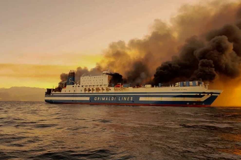 Scores of people have been evacuated from the ferry in north-western Greece that caught fire overnight (Lazos Madikos/debater.gr. via AP)