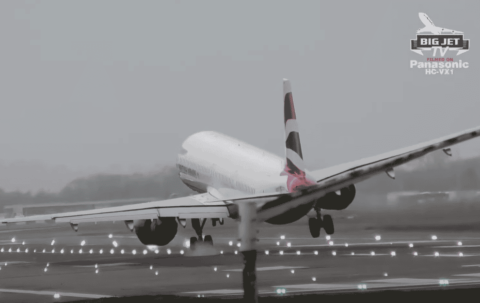 A British Airways aircraft lands at Heathrow amid high winds due to Storm Eunice (Big Jet TV/PA)